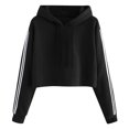 thumbnail image 1 of Women's Cropped Hoodie Sweatshirts Long Sleeve Solid Color Drawstring Sweater with Side Stripes Soft Comfortable Casual Top, 1 of 6