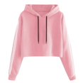 thumbnail image 1 of Women's Cropped Hoodie Sweatshirts Long Sleeve Solid Color Drawstring Sweater with Side Stripes Soft Comfortable Casual Top, 1 of 5
