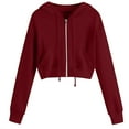 thumbnail image 1 of Women's Cropped Hoodie Zip Up Cropped Jacket Sweatshirt Tops Cute Workout Drawstring Hoodie Sweatshirt Jacket, 1 of 5