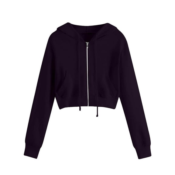 Women's Cropped Hoodies Black Zip Up Cropped Jacket Sweatshirt Tops Cute Workout Drawstring Hoodie Sweatshirt Jacket