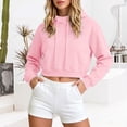 thumbnail image 1 of Women's Cropped Hoodies Fleece Long Sleeve Pullover Hooded Sweatshirts Fall Casual Loose Hoodies with Kangaroo Pocket, M, 1 of 8