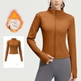 thumbnail image 1 of Women's Cropped Jacket Athletic Long Sleeve Zip Up Jacket Fleece Lined Warm Winter Gym Yoga Running Workout Tops with Thumb Holes, 1 of 4