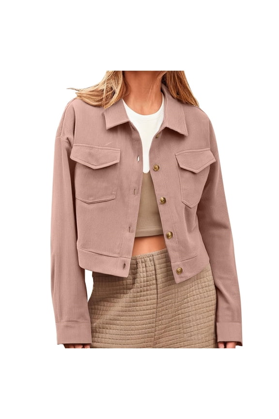 Women's Cropped Jacket - Button-Down Corduroy Cropped Blazer Casual Long Sleeve Cropped Top