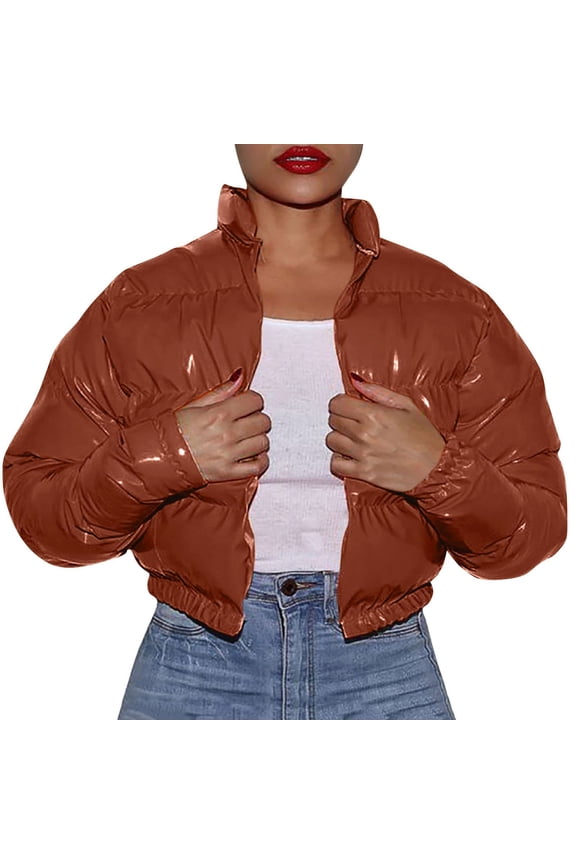 Women's Cropped Jacket Winter Shiny Zip Up Short Coats Padded Jacket Big down Jacket Maternity Coat Winter Womens Insulated Winter Jacket Ladies down Coats Winter Coat for Women with Hood Women Hoodie