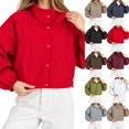 thumbnail image 1 of Women's Cropped Jackets Lightweight Windbreaker Mock Neck Jackets Snap Button Long Sleeve Casual Fall Winter Outerwear Coat,Red,S, 1 of 5