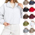 thumbnail image 1 of Women's Cropped Jackets Lightweight Windbreaker Mock Neck Jackets Snap Button Long Sleeve Casual Fall Winter Outerwear Coat,White,2XL, 1 of 5