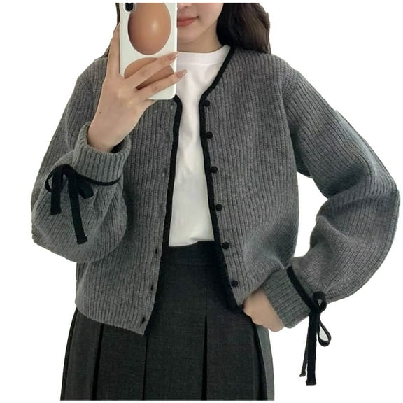 Women's Cropped Knitted Cardigan Autumn Winter Lace Up Sweater Jacket Fashionable Design Sense Over Top