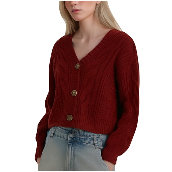 Women's Cropped Knitted Cardigan V Neck Loose Fit Sweater Top Lightweight Comfortable Stylish Casual Jacket