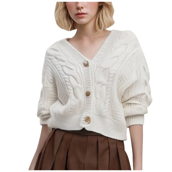 Women's Cropped Knitted Cardigan V Neck Loose Fit Sweater Top Lightweight Comfortable Stylish Casual Jacket