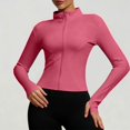 thumbnail image 1 of Women's Cropped Lightweight Stretchy Running Track Jackets Zip up Long Sleeve Athletic Yoga Tops with Thumb Holes Daily Travel Sun Protection Outfits, 1 of 5