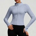 thumbnail image 1 of Women's Cropped Lightweight Stretchy Running Track Jackets Zip up Long Sleeve Athletic Yoga Tops with Thumb Holes Daily Travel Sun Protection Outfits, 1 of 5