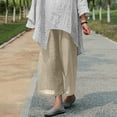 thumbnail image 1 of Women's Cropped Linen Pants - Women's Ladies' Solid Color Elastic Waist Cotton and Linen Big Casual Pants Khaki L, 1 of 8