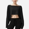 thumbnail image 1 of Women's Cropped Long Sleeve Pullover with Wide Boat Neck - Small, Black, 1 of 6