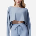 thumbnail image 1 of Women's Cropped Long Sleeve Pullover with Wide Boat Neck - Small, Light Blue, 1 of 6