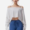 thumbnail image 1 of Women's Cropped Long Sleeve Pullover with Wide Boat Neck - Small, White, 1 of 7