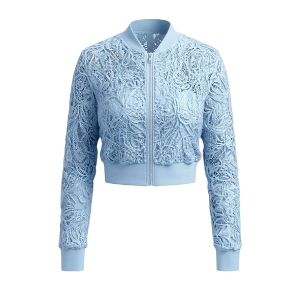 Women's Cropped Long Sleeve Slim Jacquard Zip Up Jacket Top, Cropped Zip Up Jacket for Women, Slim Jacquard Zip Up Top Outerwear, Versatile Fashion Streetwear for Spring Fall Sky Blue