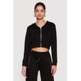 thumbnail image 1 of Women's Cropped Long Sleeve Zip Front Drawstring Hoodie, 1 of 4