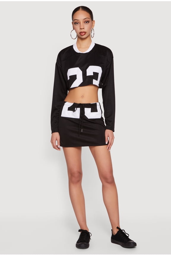 Women's Cropped Numerical Graphic Jersey Mesh Mini Skirt