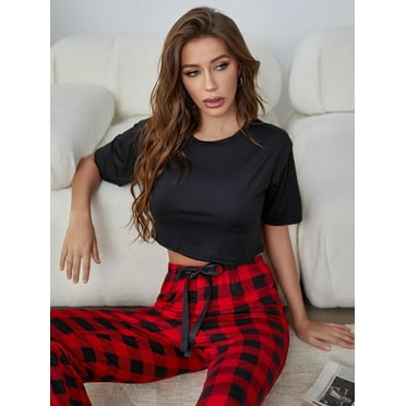 Ebukurty Pajamas for Women 2-Piece Soft Women's Sleepwear Sets Checkered Plaid