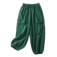 thumbnail image 1 of Women's Cropped Pants Cotton Linen Harem Balloon Pants Wide Leg Palazzo Solid Color Slacks Elastic Waist Trousers With Pockets Straight Leg Breathable Office Dress Work Slacks Lounge Baggy, 1 of 7