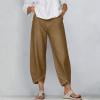 thumbnail image 1 of Women’s Cropped Pants Petal Hem Casual Loose Jean Look Pants Wide Leg Versatile Faux Denim Pants with Pockets ,Brown，XL, 1 of 7