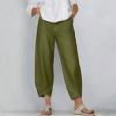 Women’s Cropped Pants Petal Hem Casual Loose Jean Look Pants Wide Leg Versatile Faux Denim Pants with Pockets ,Green-a,M