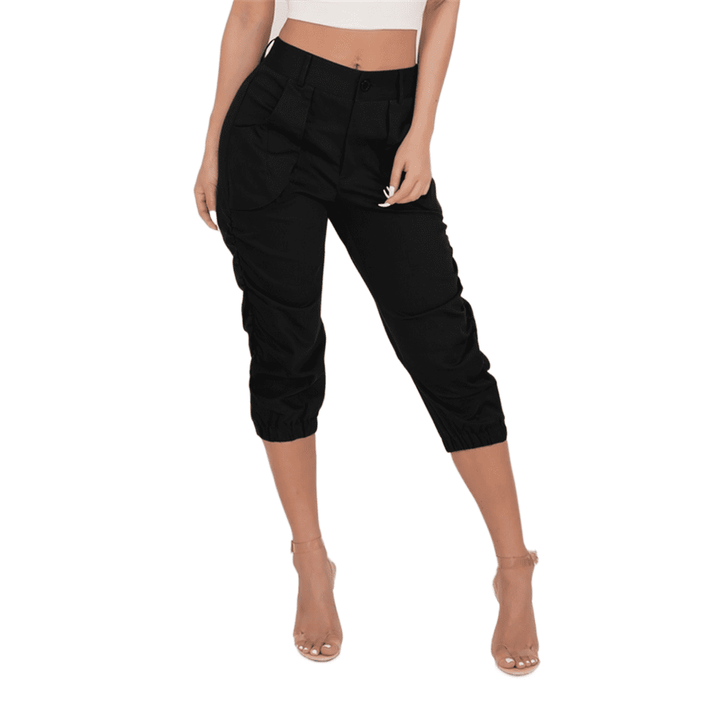 Women's Cropped Pants Pockets Casual Harem Yoga Pants Pleated Elastic Waist  Capri Trousers Gym Fitness Bottom Lounge Sweatpants Sports
