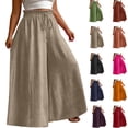 thumbnail image 1 of Women's Cropped Pants Solid-Color Oversized Flowy Drawstring Wide-Leg Casual Pant Loose and Breathable Comfortable and Natural, 1 of 7