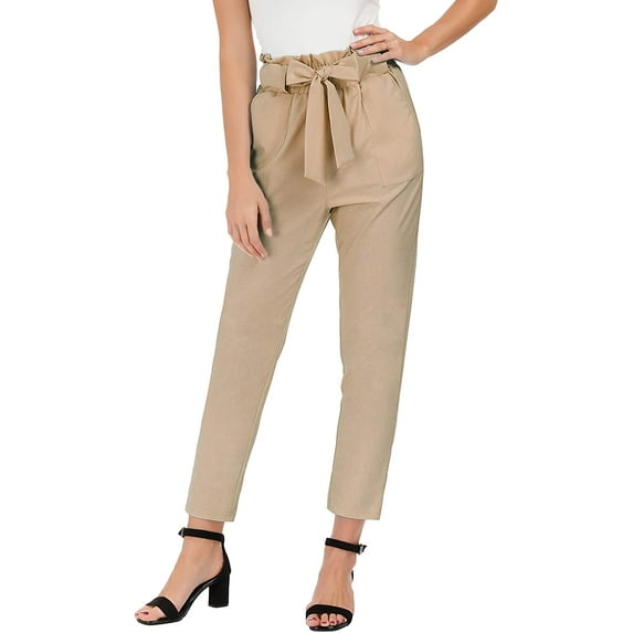 Women's Cropped Paper Bag Waist Pants with Pockets