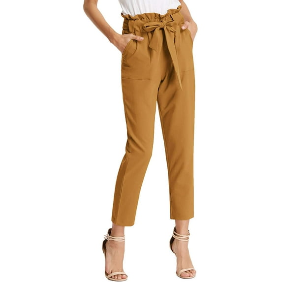 Women's Cropped Paper Bag Waist Pants with Pockets
