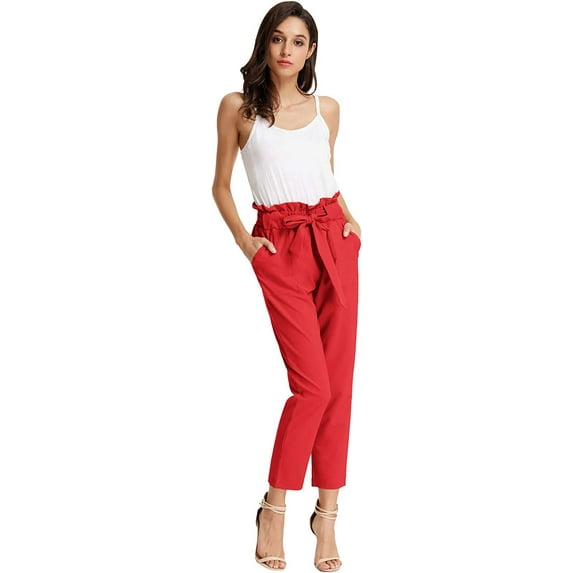 Women's Cropped Paper Bag Waist Pants with Pockets
