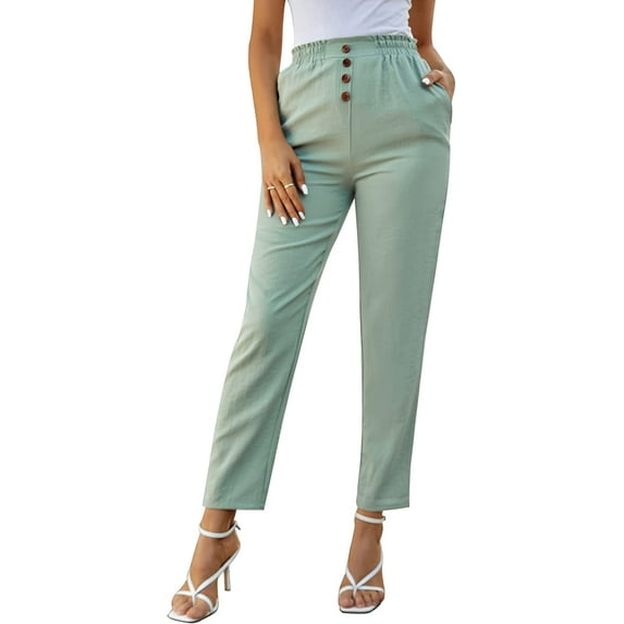 Women's Cropped Paper Bag Waist Pants with Pockets
