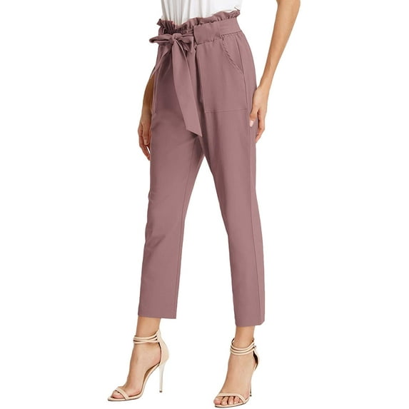 Women's Cropped Paper Bag Waist Pants with Pockets