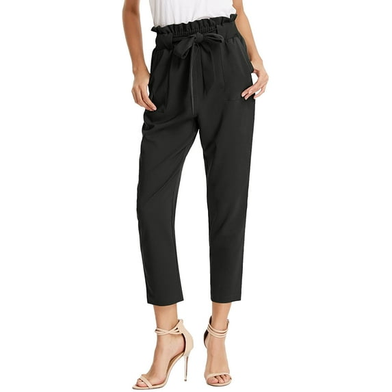 Women's Cropped Paper Bag Waist Pants with Pockets