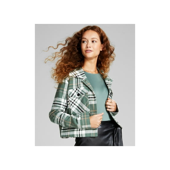 Women's Cropped Plaid Shacket Moss Green Plaid XS