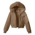thumbnail image 1 of Women's Cropped Puffer Jacket Faux Fur Hood Full Zip Quilted Warm Winter Coat with Pockets Corduroy Style, 1 of 7