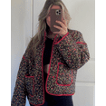 thumbnail image 1 of Women's Cropped Puffer Jacket Floral Print Quilted Puffer Jackets Open Front Lightweight Short Jacket Trendy, 1 of 6