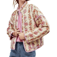 thumbnail image 1 of Women's Cropped Puffer Jacket Floral Print Quilted Puffer Jackets Open Front Lightweight Short Jacket Trendy, 1 of 6