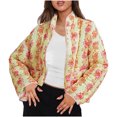 thumbnail image 1 of Women's Cropped Puffer Jacket Lightweight Floral Print Long Sleeve Padded Quilted Puffy Cardigan Coat, 1 of 7
