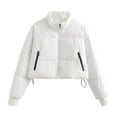 thumbnail image 1 of Women's Cropped Puffer Jacket Stand Collar Short Padded Coat Solid Color Down Coats Winter Long Sleeve Zip Outerwear (White M), 1 of 6