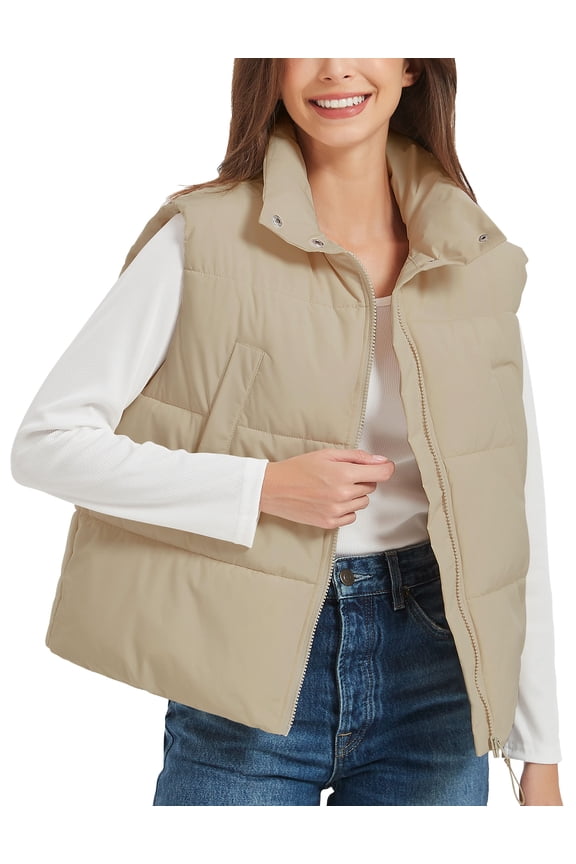 Women's Cropped Puffer Vest Stand Collar Lightweight Sleeveless Crop Padded Vest Zip Up Gilet Coat