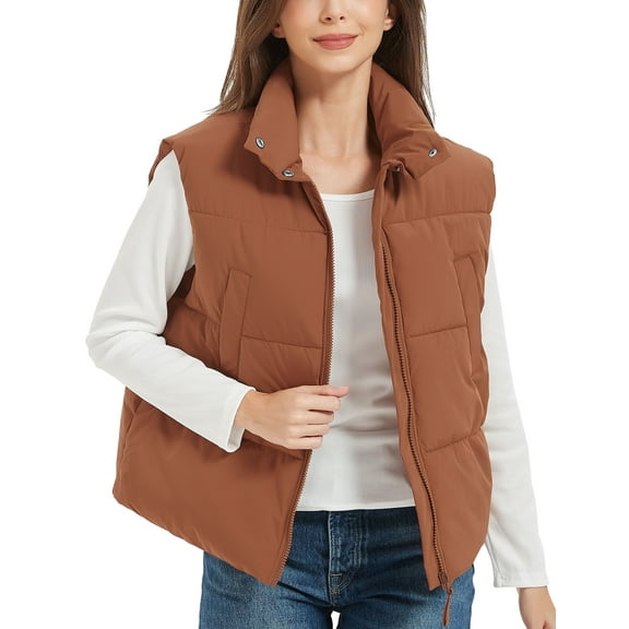Women's Cropped Puffer Vest Stand Collar Lightweight Sleeveless Crop Padded Vest Zip Up Gilet Coat