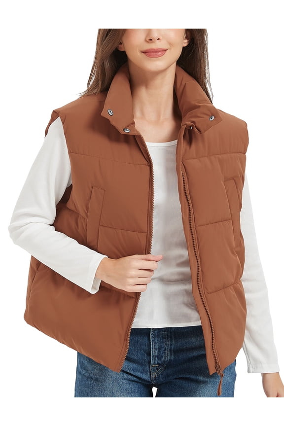 Women's Cropped Puffer Vest Stand Collar Lightweight Sleeveless Crop Padded Vest Zip Up Gilet Coat