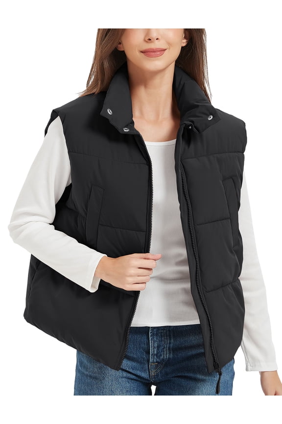 Women's Cropped Puffer Vest Stand Collar Lightweight Sleeveless Crop Padded Vest Zip Up Gilet Coat