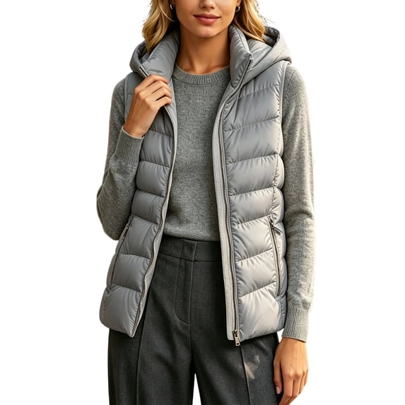 Women's Cropped Puffer Vest winter Lightweight Quilted Jacket Vest Sleeveless Stand Collar Zipper Coats with Pockets