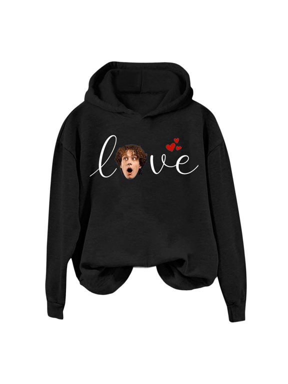Women's Cropped Pullover Hoodie Custom Photo Love Letter And Heart Graphic Long Sleeve Tops
