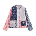 thumbnail image 1 of Women's Cropped Quilted Jacket Cardigan Floral Printed Long Sleeve Open Front Short Coats Powder Blue S, 1 of 10