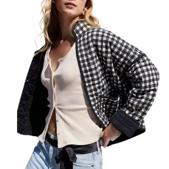 Women's Cropped Quilted Jacket Floral Printed LightWeight Padded Puffer Cardigan Coat Outwear