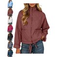 thumbnail image 1 of Women's Cropped Quilted Jacket Ribbed Collar Zip Front Drawstring Hem Versatile Fall Jacket, 1 of 8