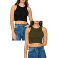 thumbnail image 1 of Women's Cropped Ribbed High Neck Cotton Stretch Tank Top 2-Pack, 1 of 4